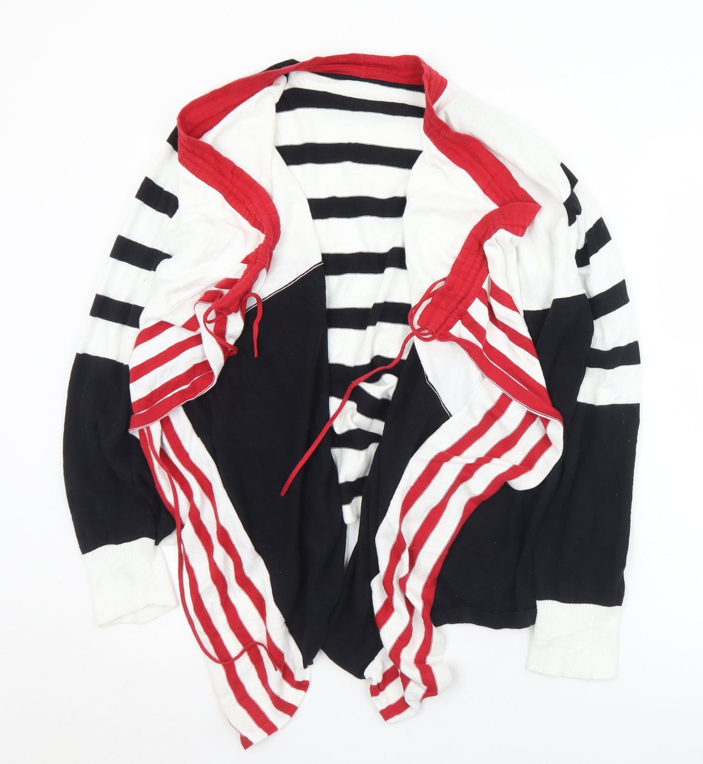Oui Womens Black Collared Striped Cotton Wrap Jumper Size 16
