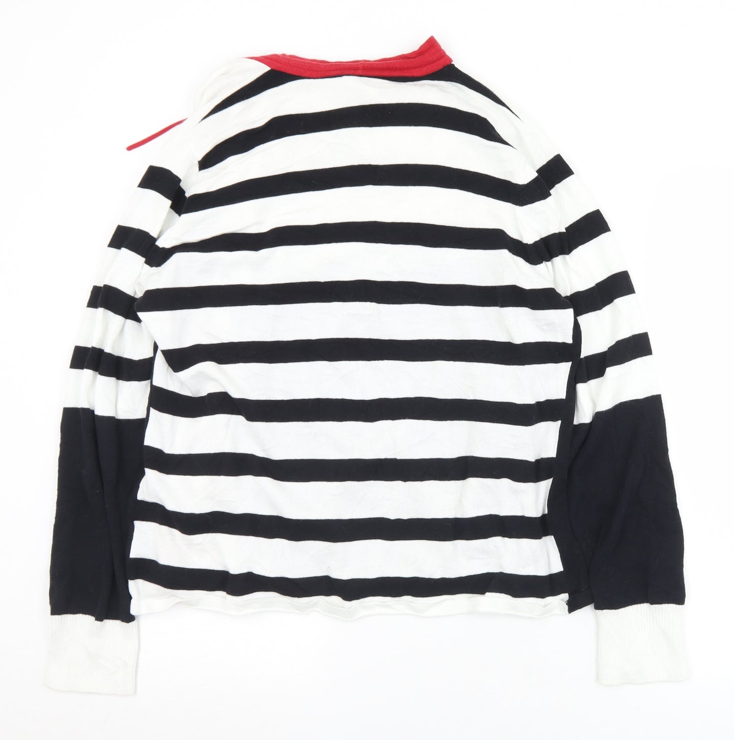 Oui Womens Black Collared Striped Cotton Wrap Jumper Size 16