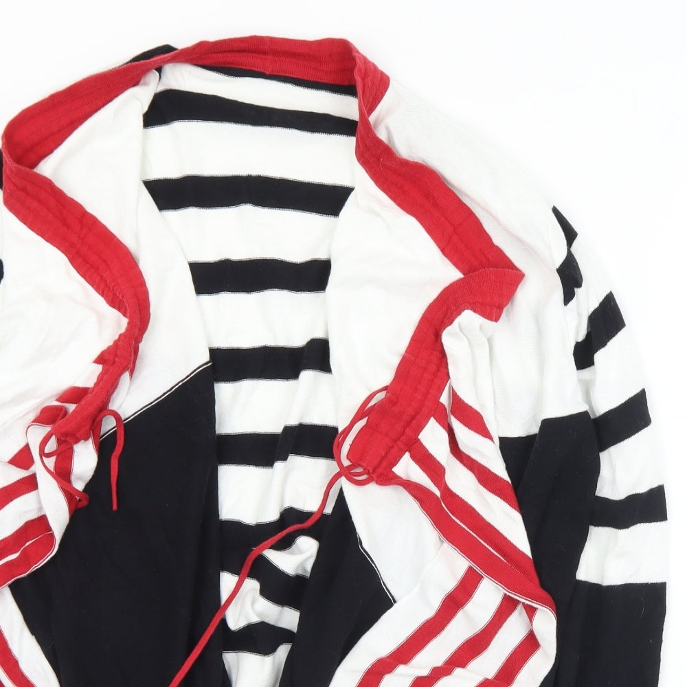 Oui Womens Black Collared Striped Cotton Wrap Jumper Size 16