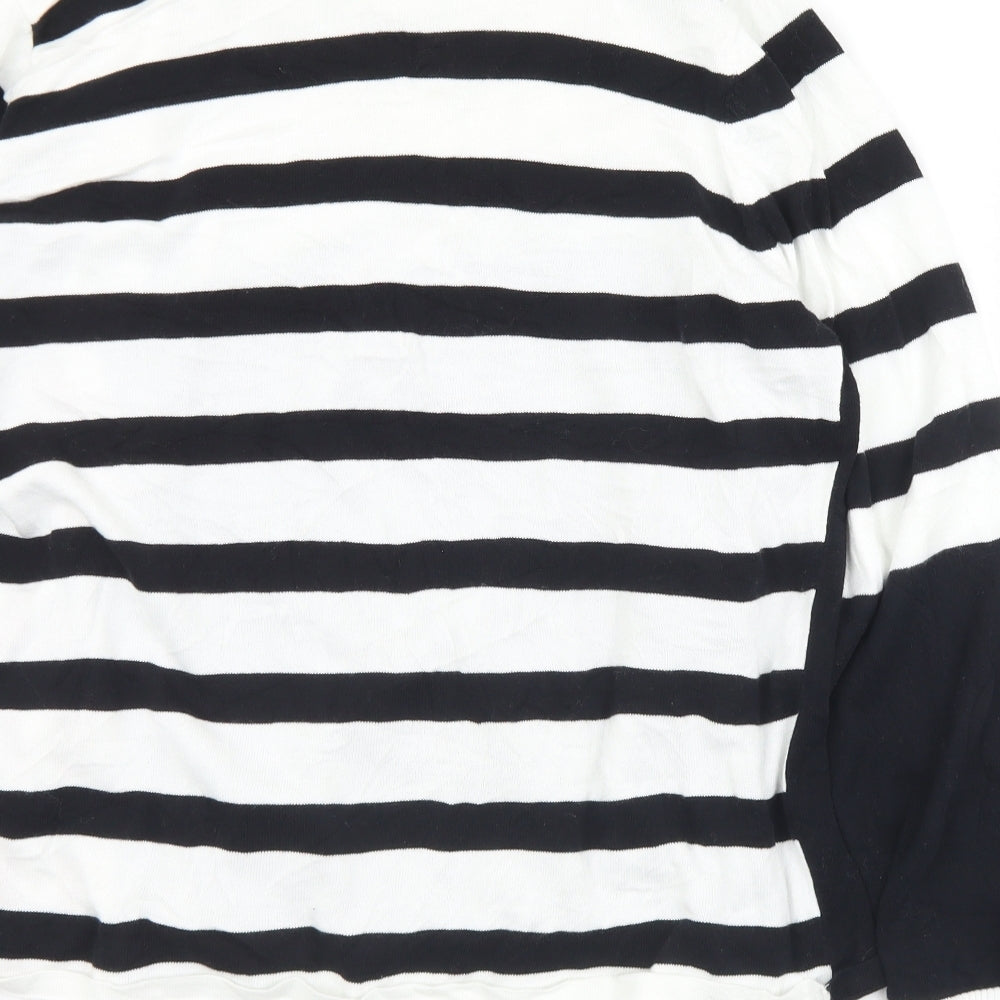 Oui Womens Black Collared Striped Cotton Wrap Jumper Size 16