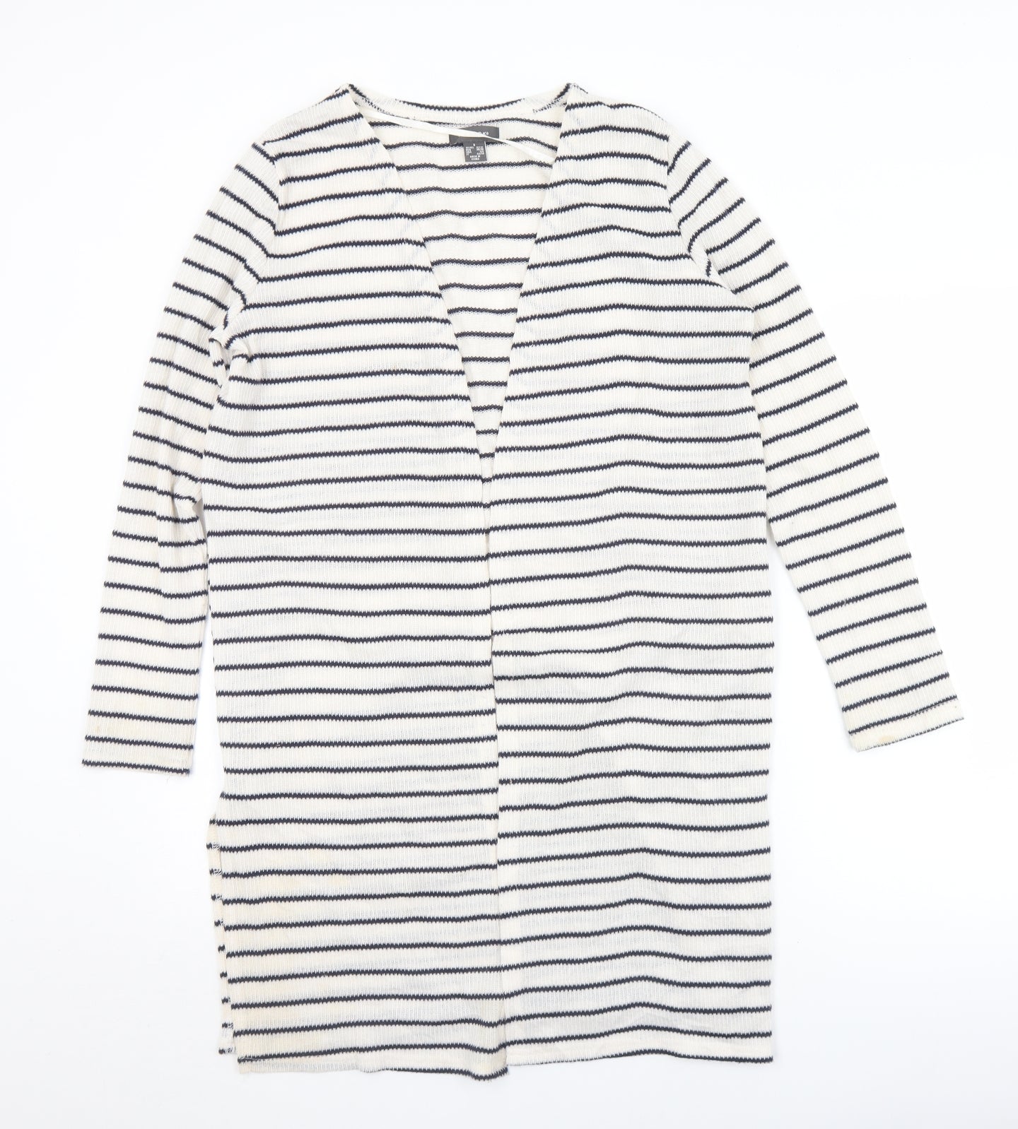 Primark Womens White V-Neck Striped Polyester Cardigan Jumper Size 10   - 10-12