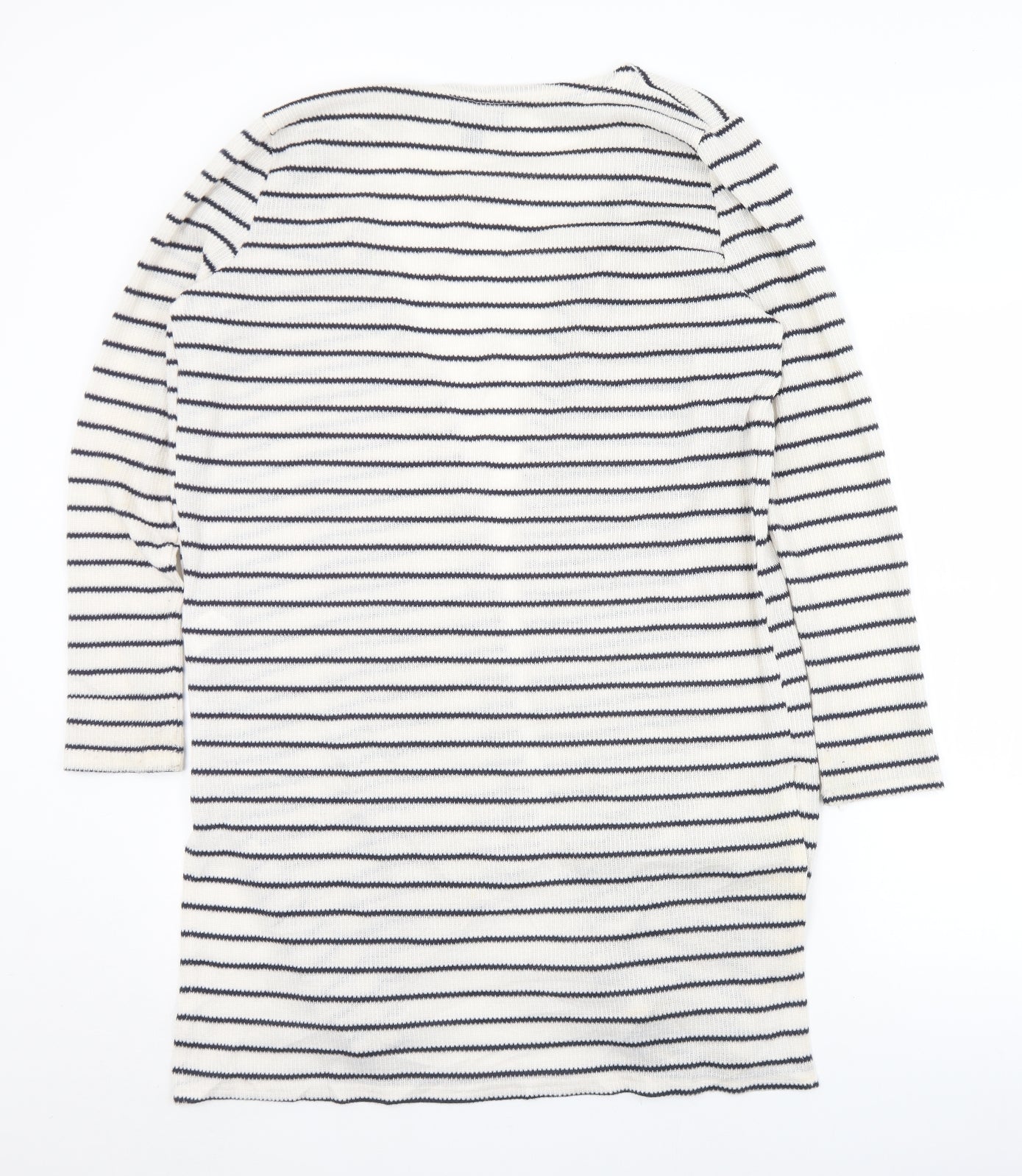 Primark Womens White V-Neck Striped Polyester Cardigan Jumper Size 10   - 10-12