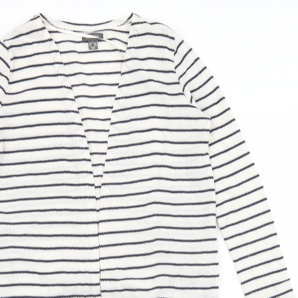 Primark Womens White V-Neck Striped Polyester Cardigan Jumper Size 10   - 10-12