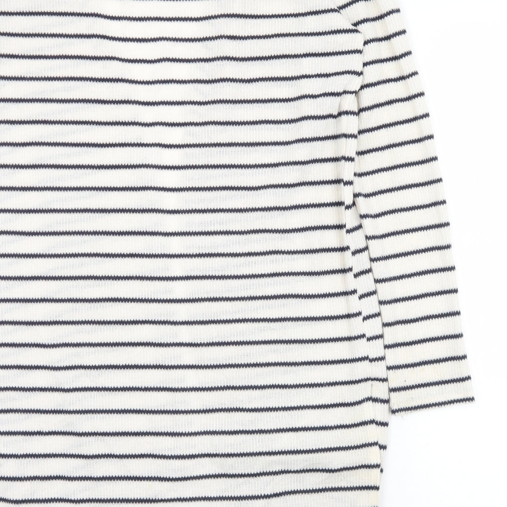 Primark Womens White V-Neck Striped Polyester Cardigan Jumper Size 10   - 10-12
