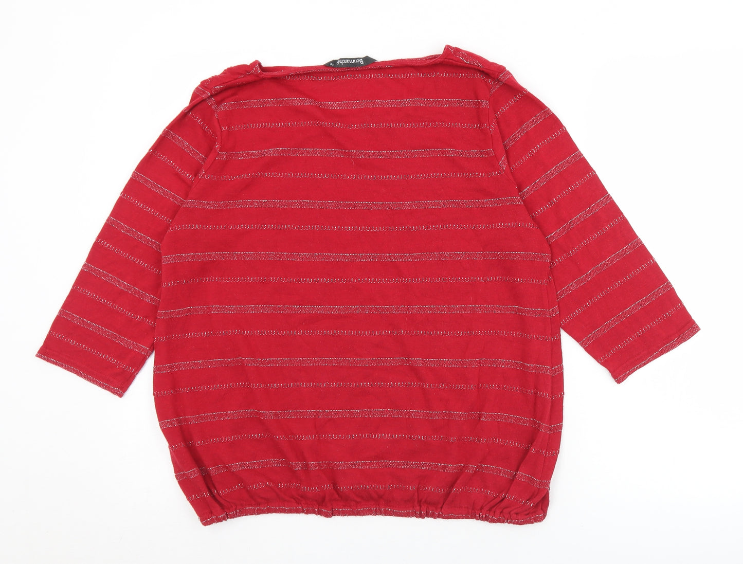 Bonmarché Womens Red Striped Polyester Basic T-Shirt Size 16 Round Neck