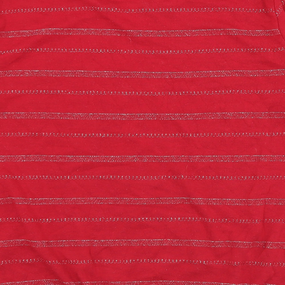 Bonmarché Womens Red Striped Polyester Basic T-Shirt Size 16 Round Neck