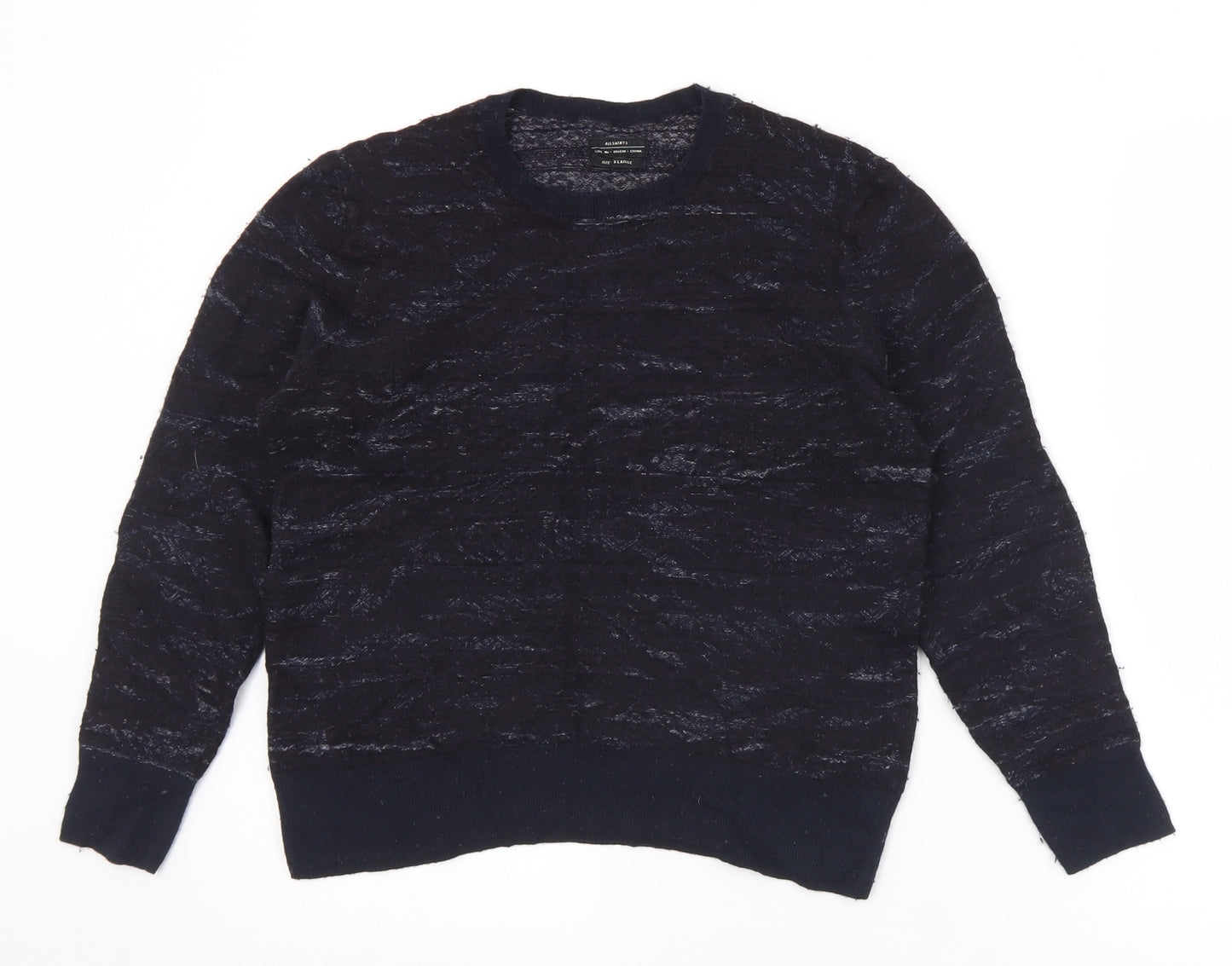 All Saints Womens Black Crew Neck  Cotton Pullover Jumper Size XL