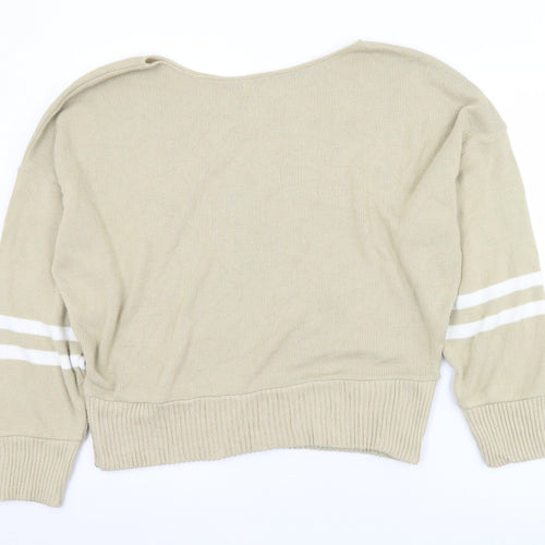 PRETTYLITTLETHING Womens Beige Boat Neck Striped Acrylic Pullover Jumper Size L