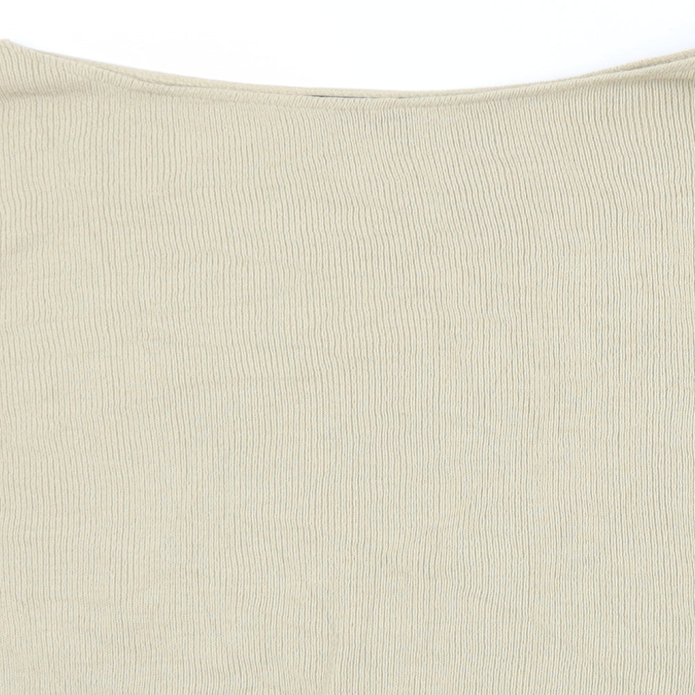 PRETTYLITTLETHING Womens Beige Boat Neck Striped Acrylic Pullover Jumper Size L
