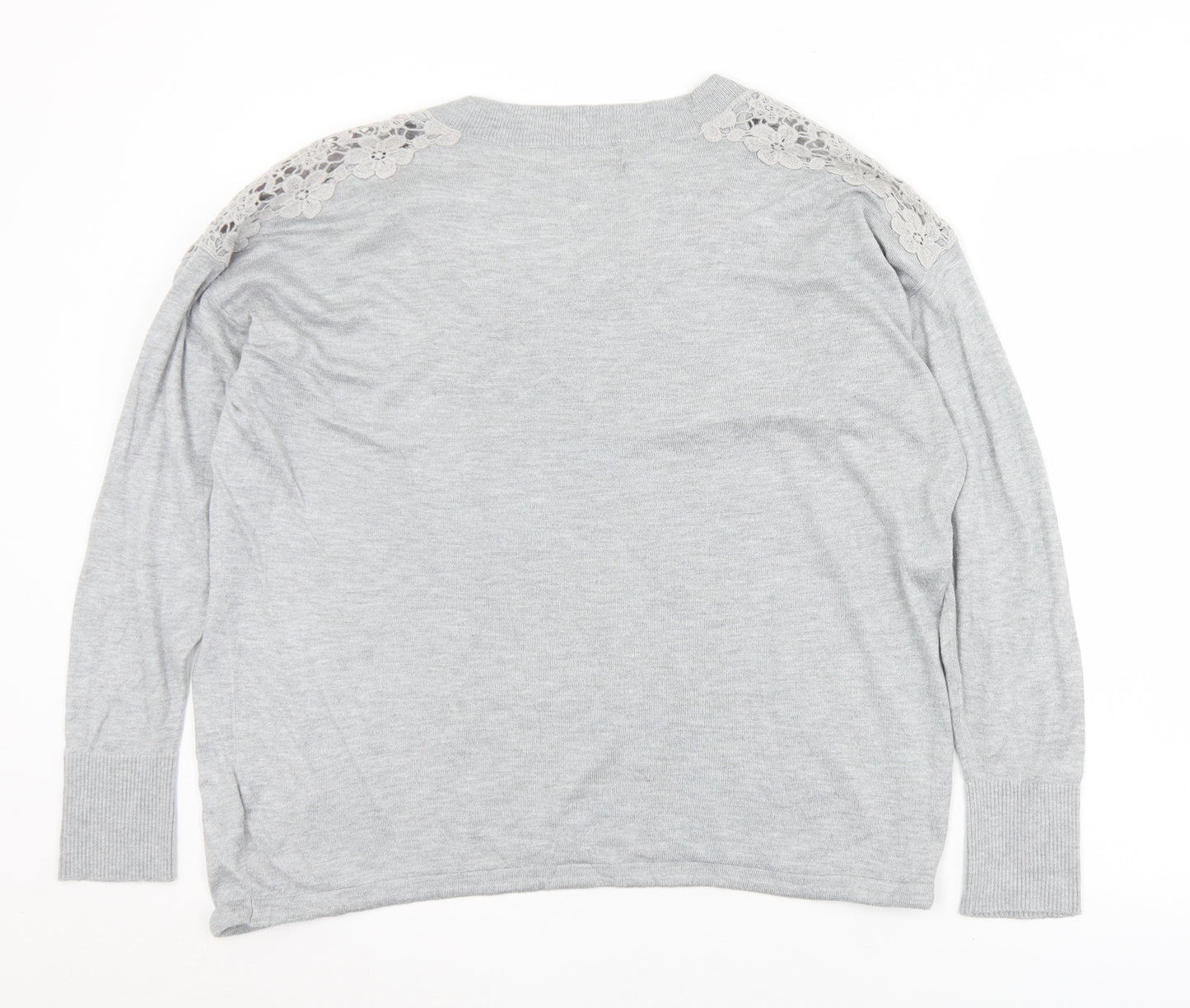 Marks and Spencer Womens Grey V-Neck Floral Viscose Pullover Jumper Size L