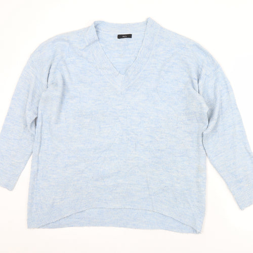 M&Co Womens Blue V-Neck  Acrylic Pullover Jumper Size M