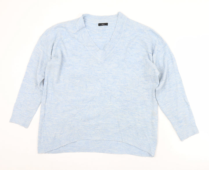 M&Co Womens Blue V-Neck  Acrylic Pullover Jumper Size M