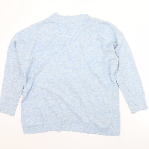 M&Co Womens Blue V-Neck  Acrylic Pullover Jumper Size M