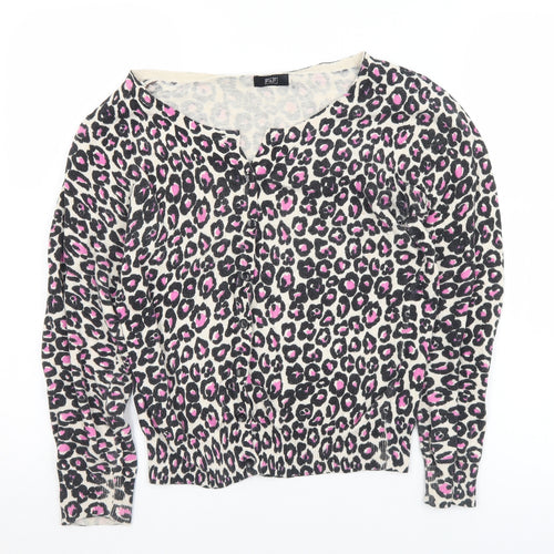 F&F Womens Pink Round Neck Animal Print Cotton Cardigan Jumper Size 10