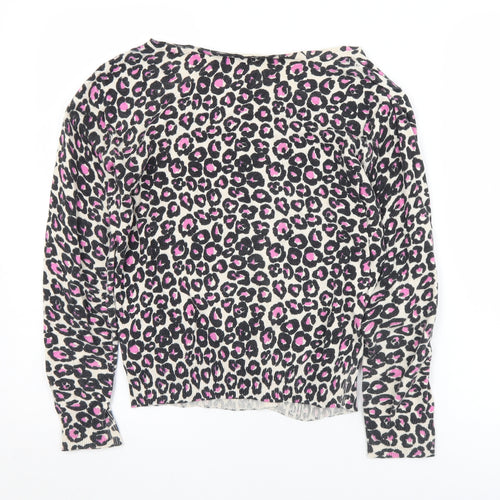 F&F Womens Pink Round Neck Animal Print Cotton Cardigan Jumper Size 10