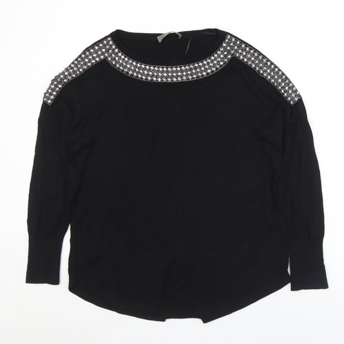 Oasis Womens Black Round Neck  Viscose Pullover Jumper Size S
