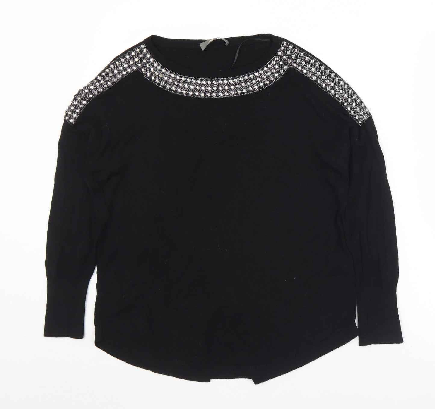 Oasis Womens Black Round Neck  Viscose Pullover Jumper Size S