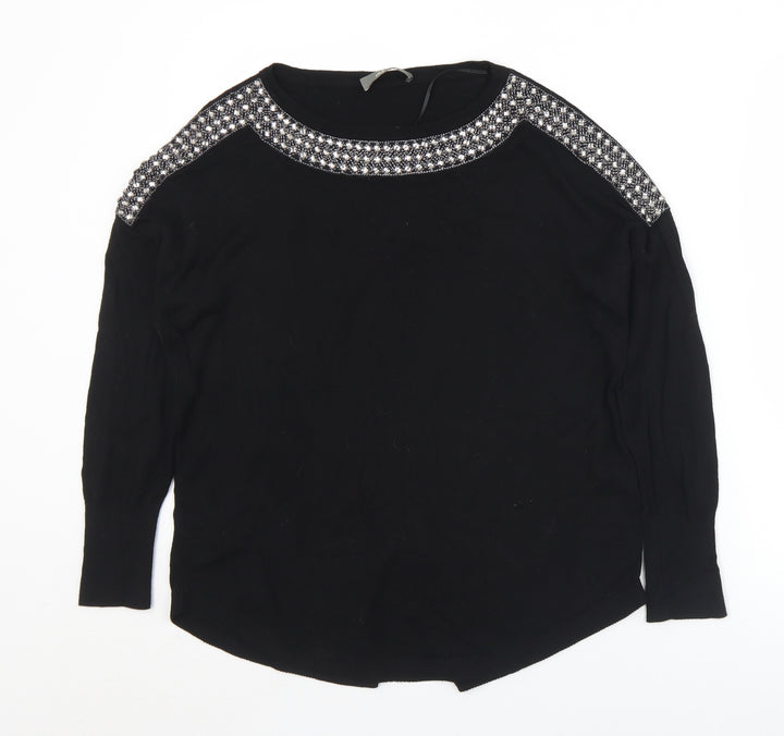 Oasis Womens Black Round Neck  Viscose Pullover Jumper Size S