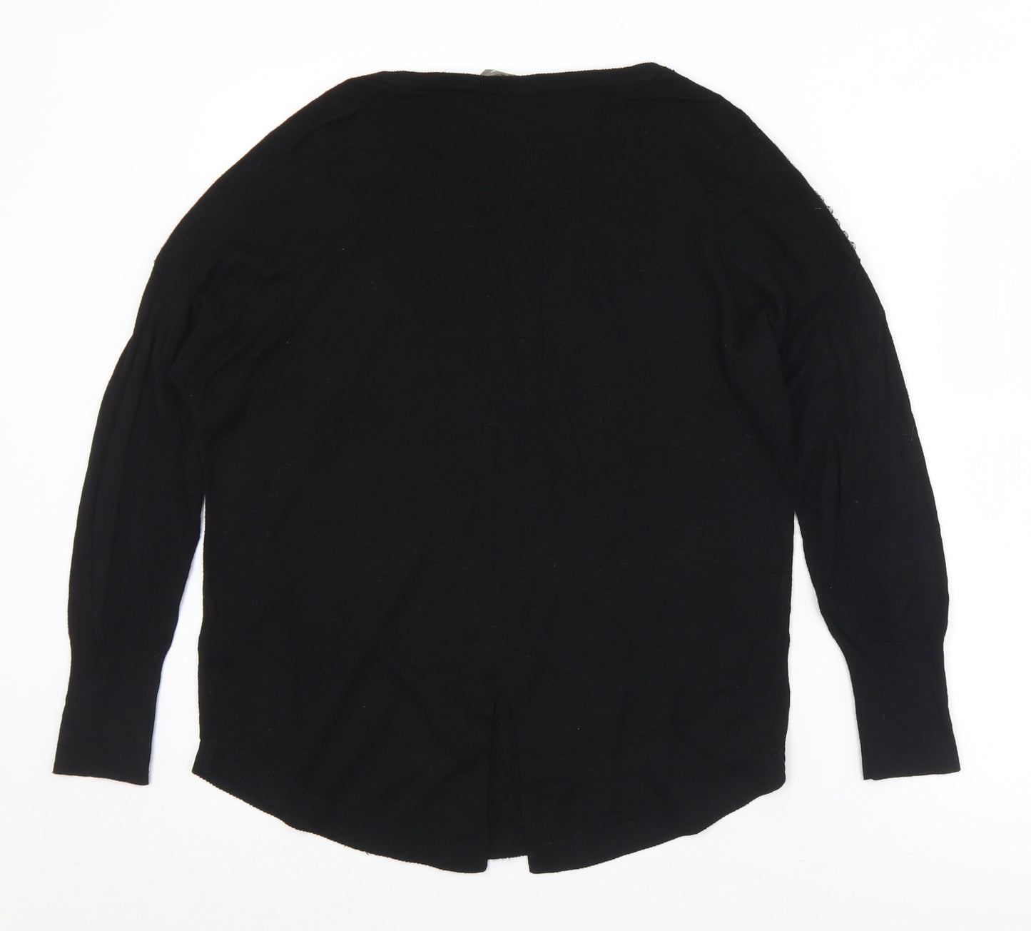 Oasis Womens Black Round Neck  Viscose Pullover Jumper Size S