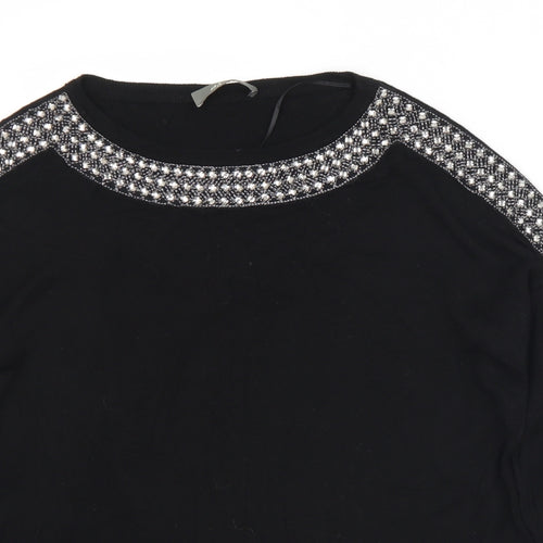 Oasis Womens Black Round Neck  Viscose Pullover Jumper Size S