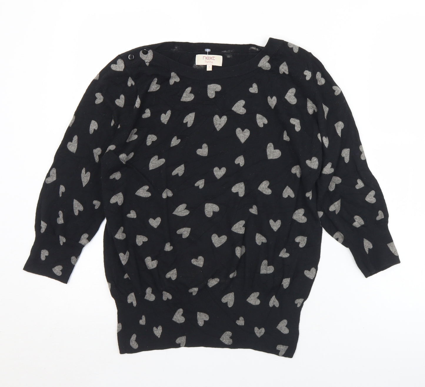 NEXT Womens Black Boat Neck Geometric Cotton Pullover Jumper Size 14   - Hearts