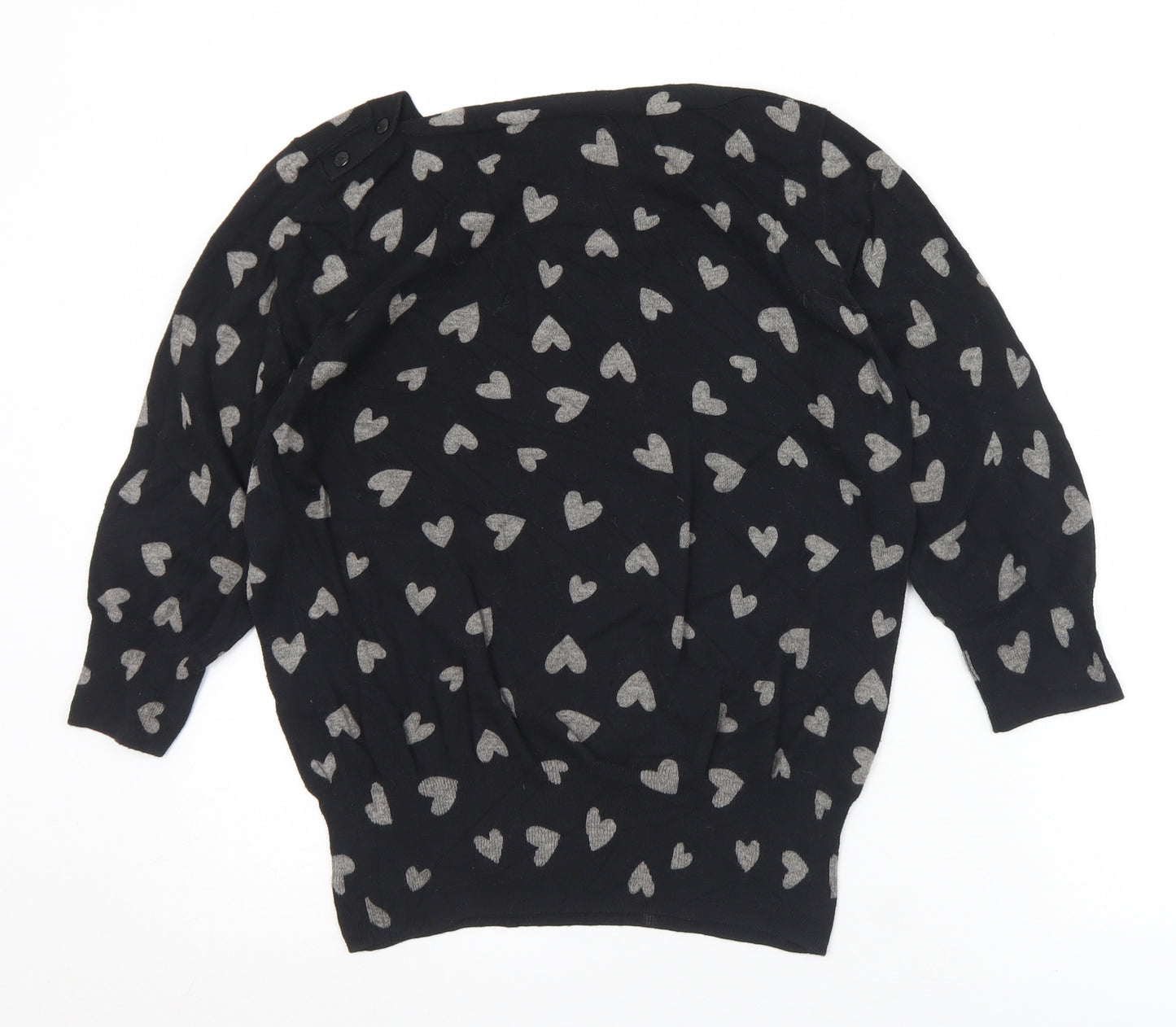 NEXT Womens Black Boat Neck Geometric Cotton Pullover Jumper Size 14   - Hearts