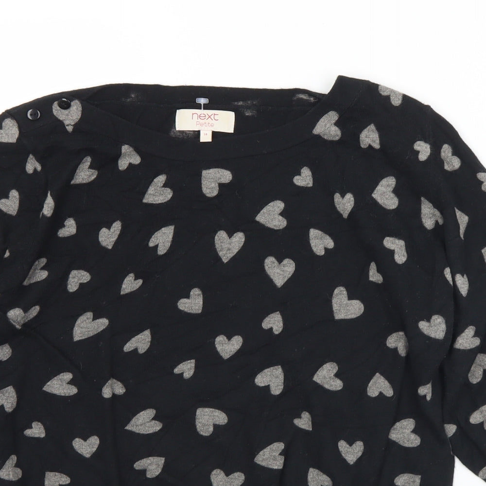 NEXT Womens Black Boat Neck Geometric Cotton Pullover Jumper Size 14   - Hearts