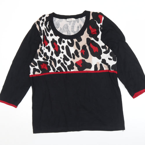 Oscar Womens Black Round Neck Animal Print Viscose Pullover Jumper Size L