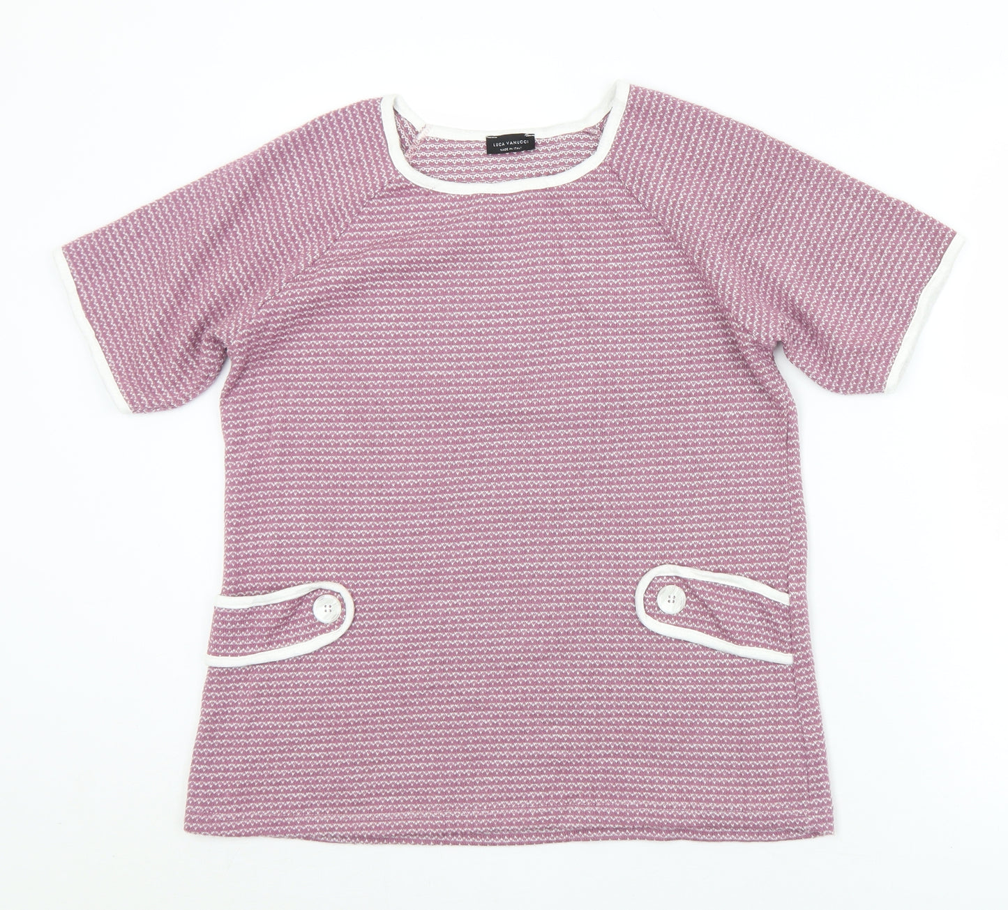 Luca Vanucci Womens Purple Geometric Acrylic Jersey T-Shirt Size M Round Neck