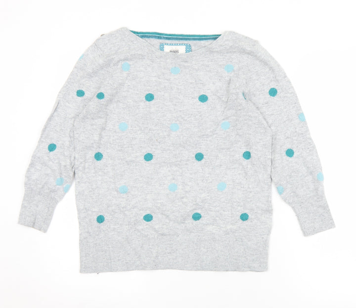 Maine Womens Grey Round Neck Polka Dot Nylon Pullover Jumper Size 12