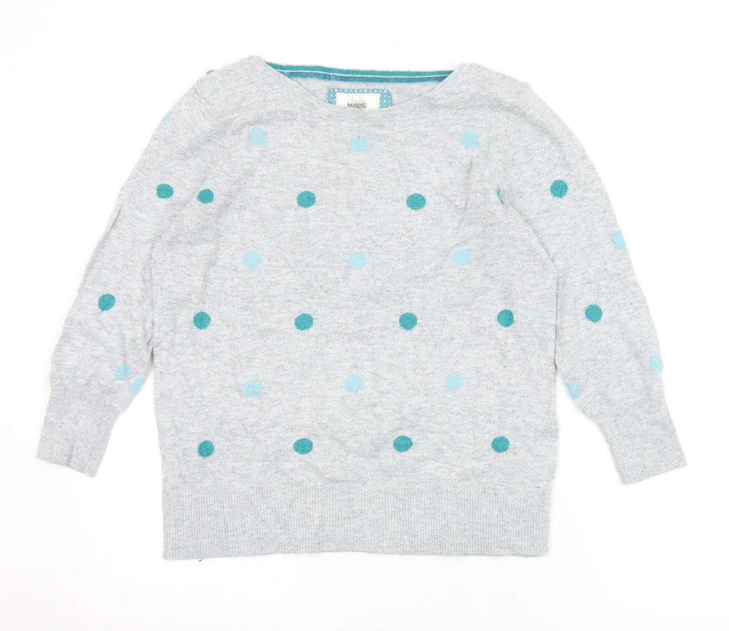 Maine Womens Grey Round Neck Polka Dot Nylon Pullover Jumper Size 12