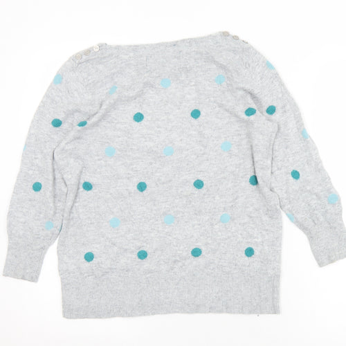 Maine Womens Grey Round Neck Polka Dot Nylon Pullover Jumper Size 12
