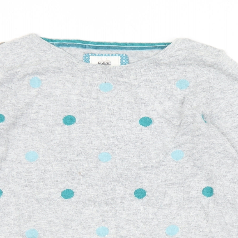 Maine Womens Grey Round Neck Polka Dot Nylon Pullover Jumper Size 12