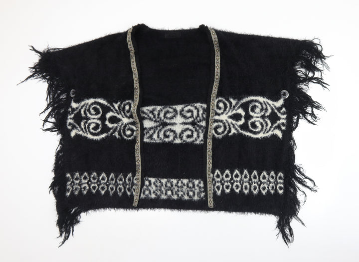TU Womens Black Geometric Polyamide Shawl/Wrap