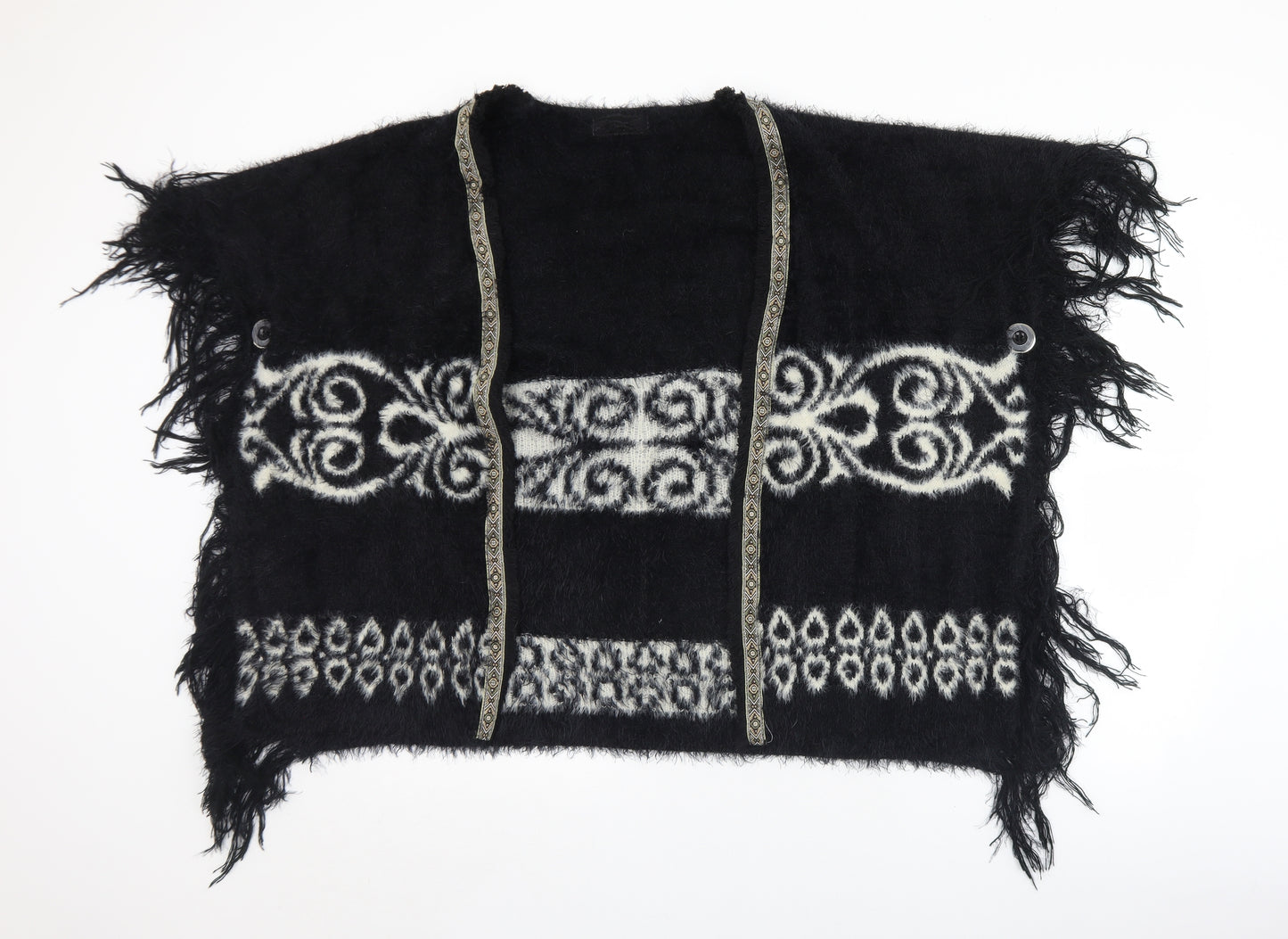TU Womens Black Geometric Polyamide  Shawl/Wrap