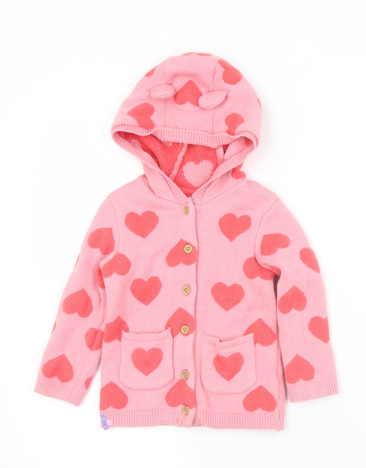 F&F Girls Pink Geometric Vinyl Cardigan Jumper Size 9-12 Months  Button - Hearts