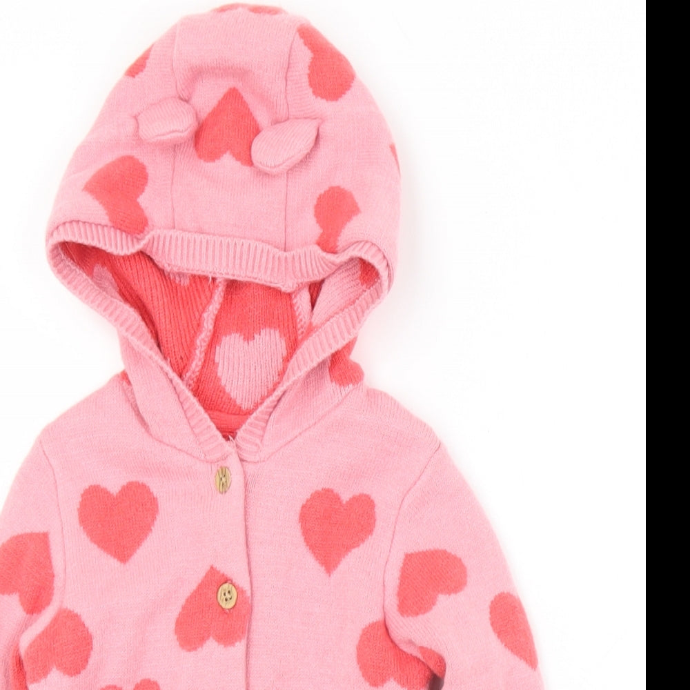 F&F Girls Pink Geometric Vinyl Cardigan Jumper Size 9-12 Months  Button - Hearts