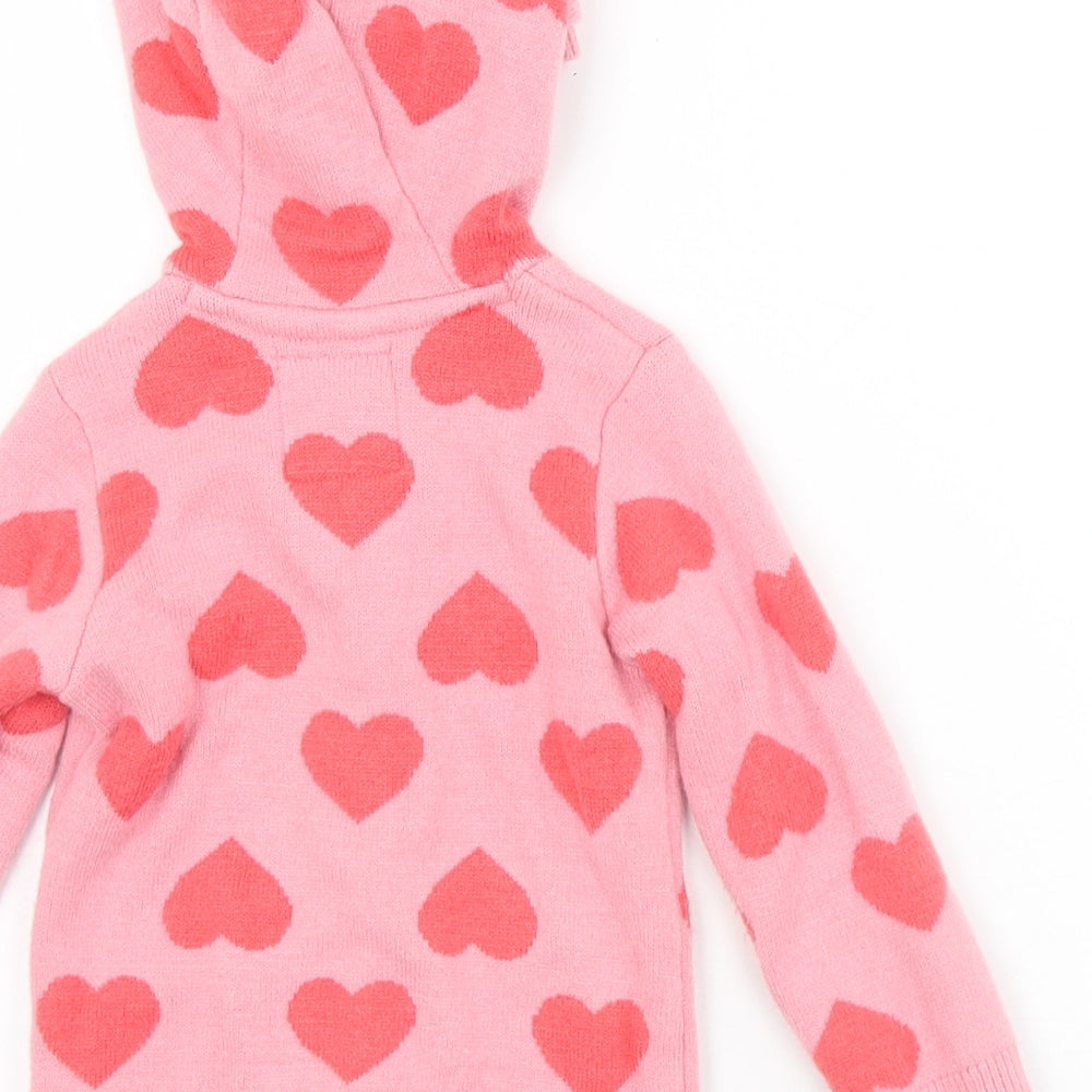 F&F Girls Pink Geometric Vinyl Cardigan Jumper Size 9-12 Months  Button - Hearts