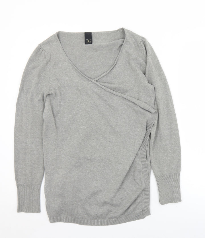 B.C. Best Connections Womens Grey V-Neck Cotton Cardigan Jumper Size 12