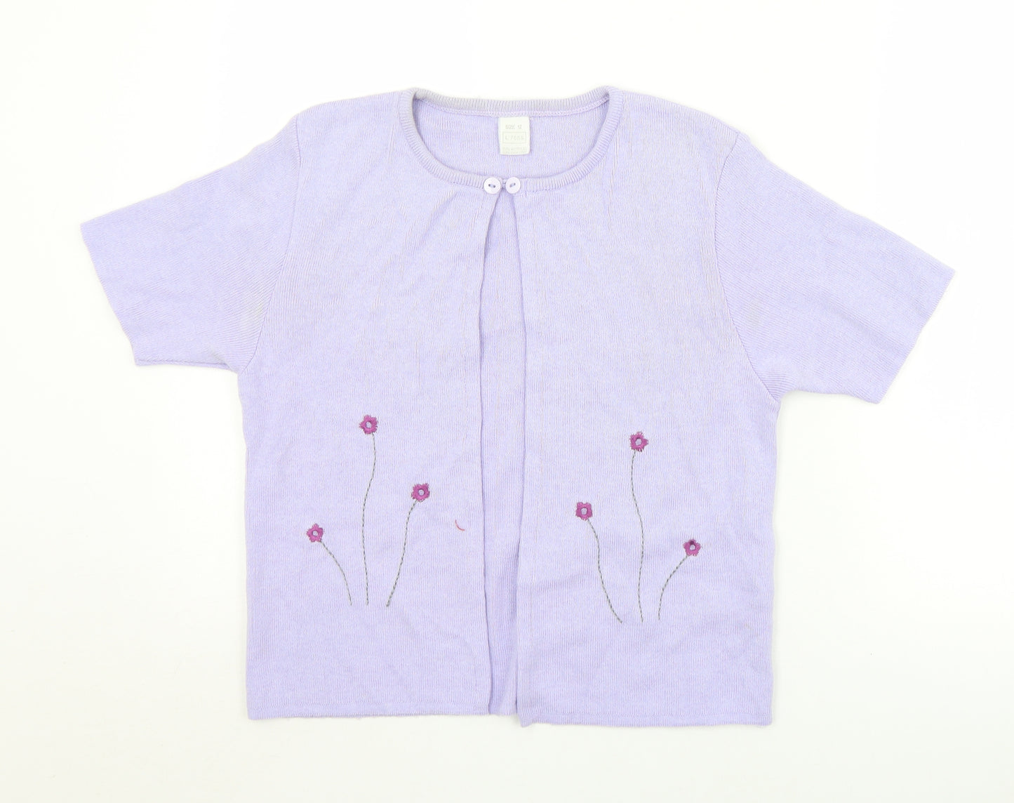 Preworn Womens Purple Round Neck Floral Acrylic Cardigan Jumper Size 12