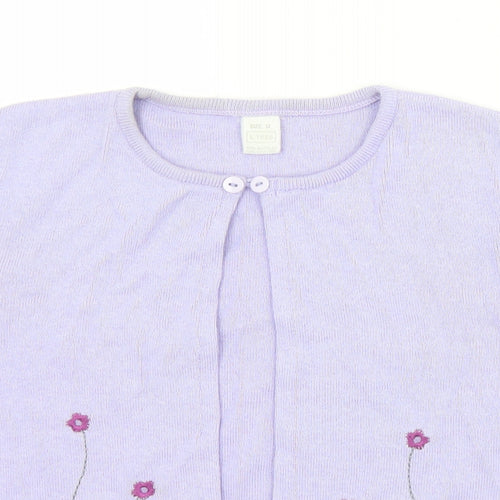 Preworn Womens Purple Round Neck Floral Acrylic Cardigan Jumper Size 12
