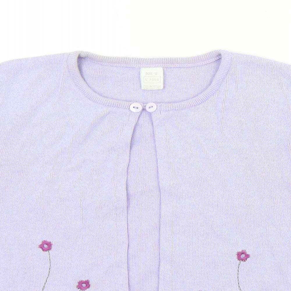Preworn Womens Purple Round Neck Floral Acrylic Cardigan Jumper Size 12
