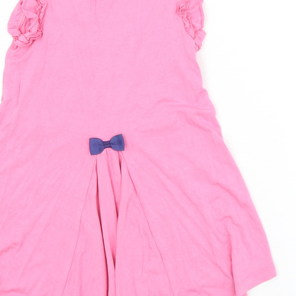 Disney Girls Pink  Viscose Tunic T-Shirt Size 5-6 Years Round Neck Button - Minnie Mouse