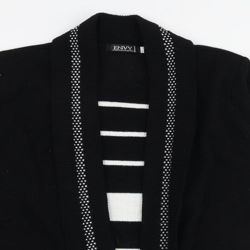 Envy Womens Black Round Neck Striped Acrylic Cardigan Jumper Size M