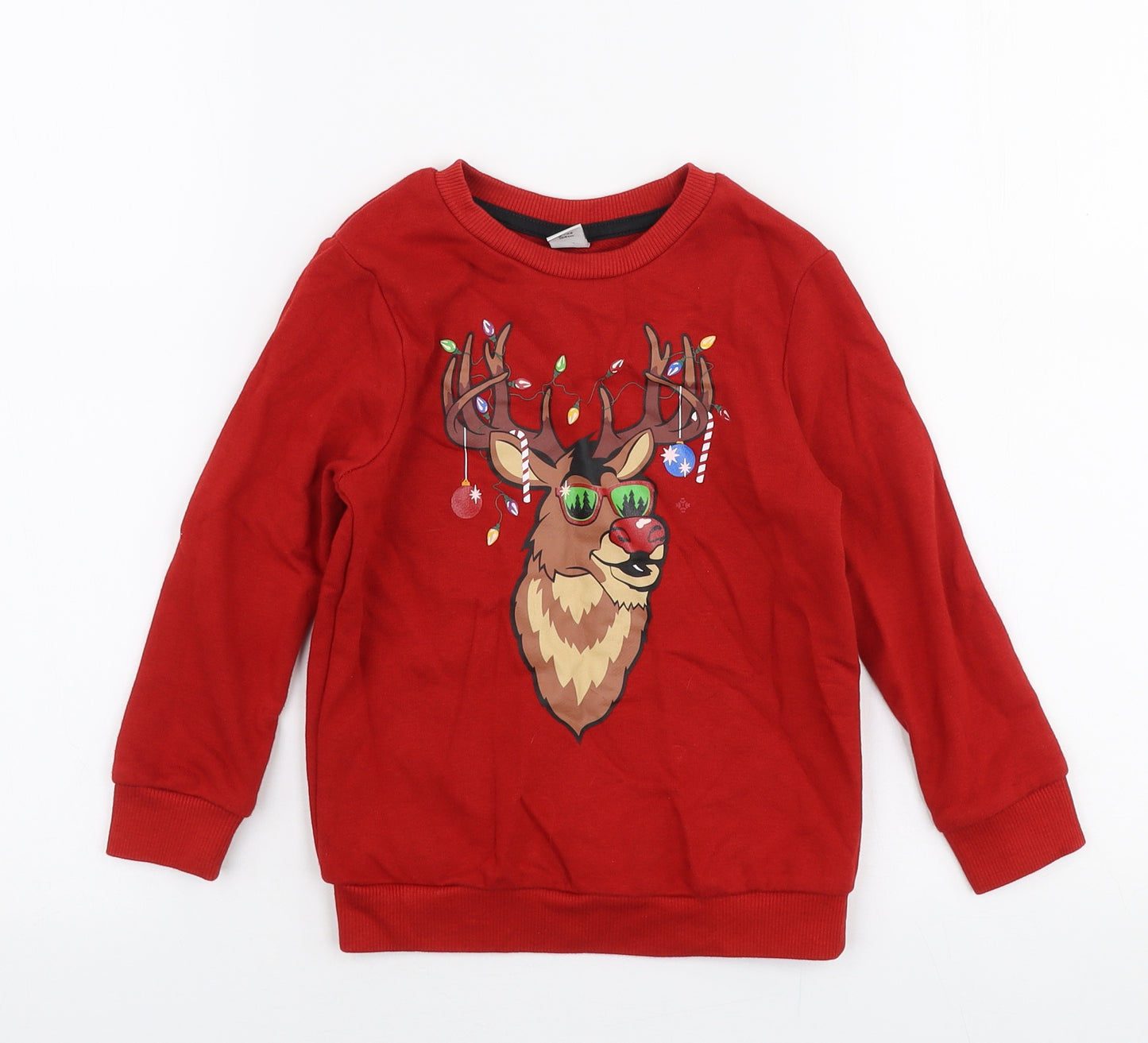 TU Boys Red  Cotton Pullover Sweatshirt Size 4 Years  Pullover - Christmas Reindeer