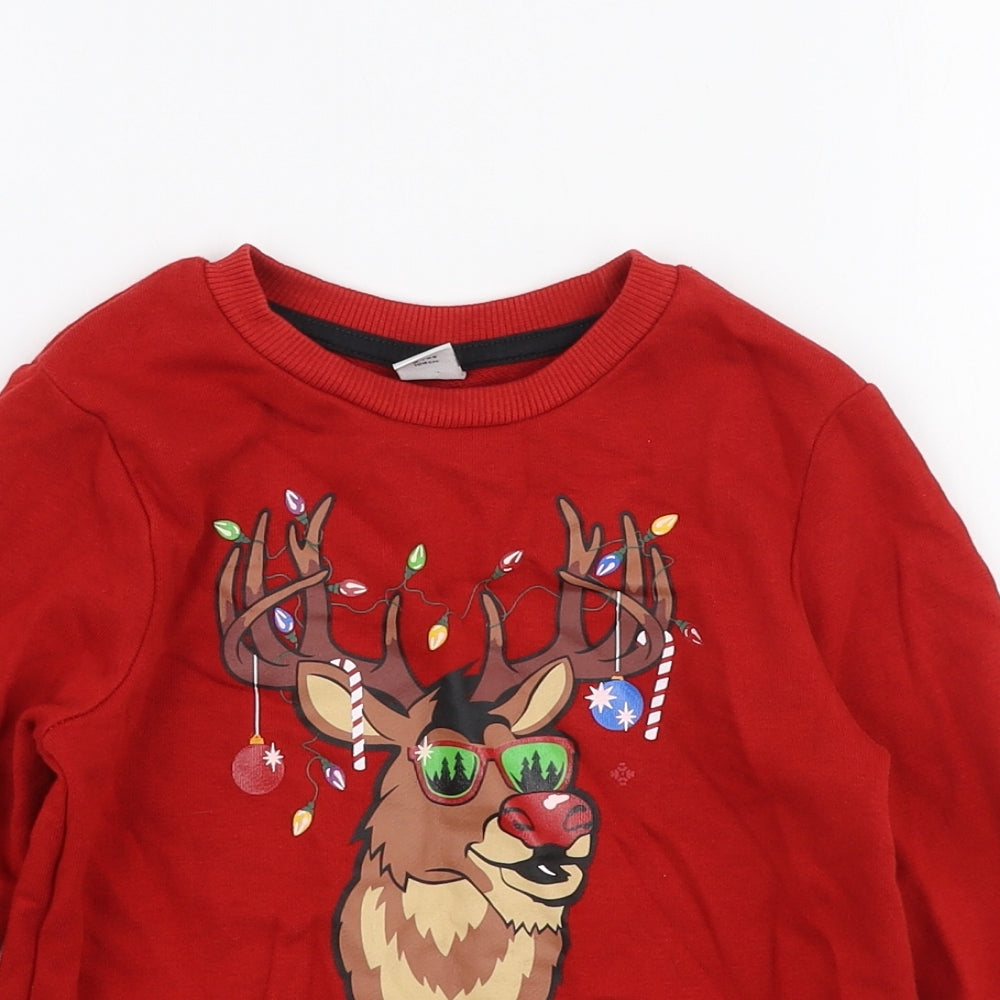 TU Boys Red  Cotton Pullover Sweatshirt Size 4 Years  Pullover - Christmas Reindeer