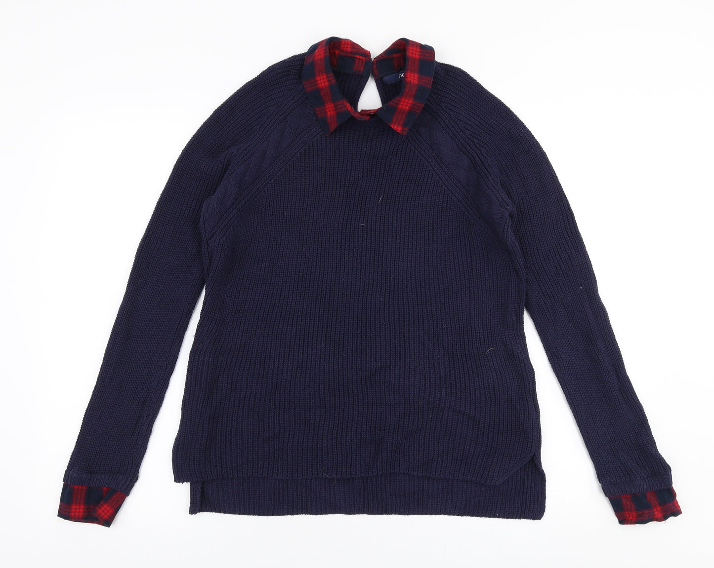 NEXT Womens Blue Collared Check 100% Cotton Pullover Jumper Size 10