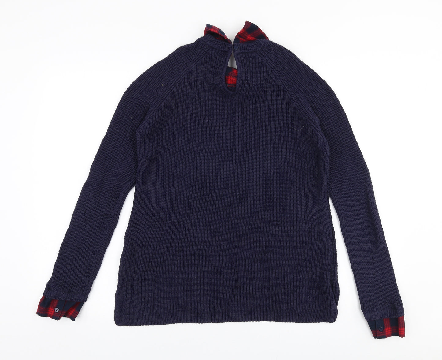 NEXT Womens Blue Collared Check 100% Cotton Pullover Jumper Size 10