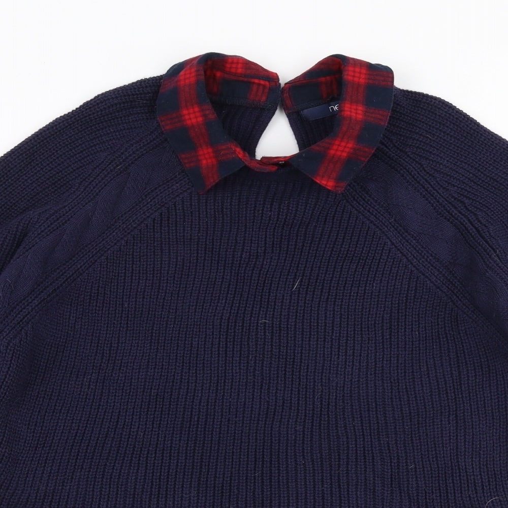NEXT Womens Blue Collared Check 100% Cotton Pullover Jumper Size 10