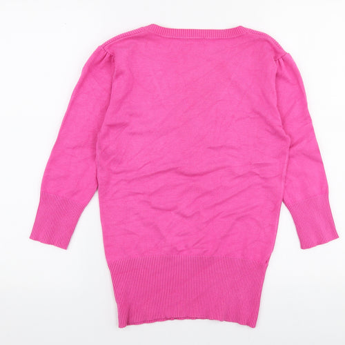 Preworn Womens Pink V-Neck  Polyester Pullover Jumper Size S